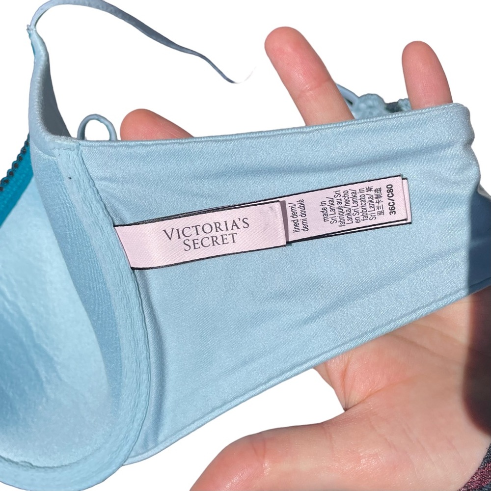 Victoria’s Secret lined demi bra front closure lace back blue padded cup 36C - Picture 5 of 5